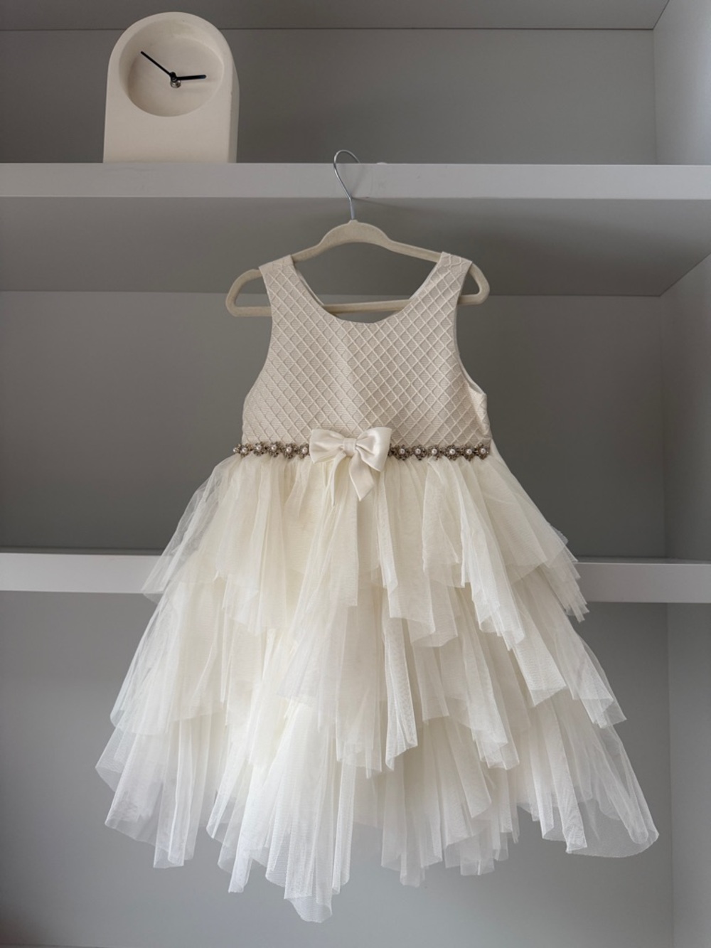 American Princess Cream Ivory Tulle Layered Formal Dress with Bow